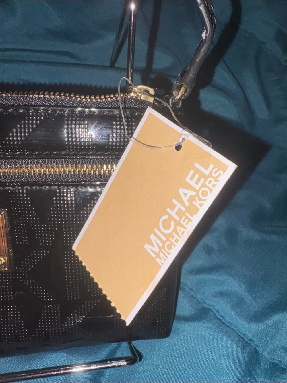 Michael Kors Black Patent MK Logo Shoulder Bag w/ tag, Gold Hardware